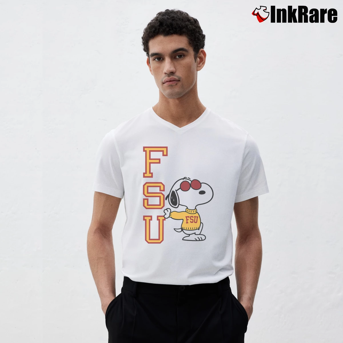 fsu snoopy Men’s V-Neck Tee in white – Modern Essential Men’s fsu snoopy V-Neck Tee in white | Sharp, Breathable, Everyday Staple