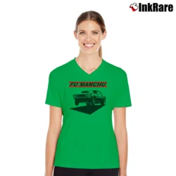 Women’s Fu Manchu Muscles Stoner Rock V-Neck Tee in irish green | Chic Neckline, Soft Texture