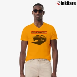 Men’s Fu Manchu Muscles Stoner Rock V-Neck Tee in orange | Sharp, Breathable, Everyday Staple
