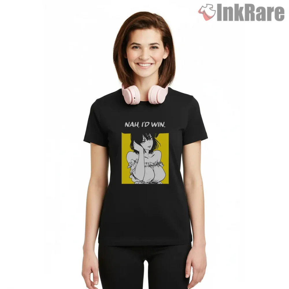 Fubuki Nah Id Win Psychic Anime Shirt on black short sleeve shirt for women graphic tee