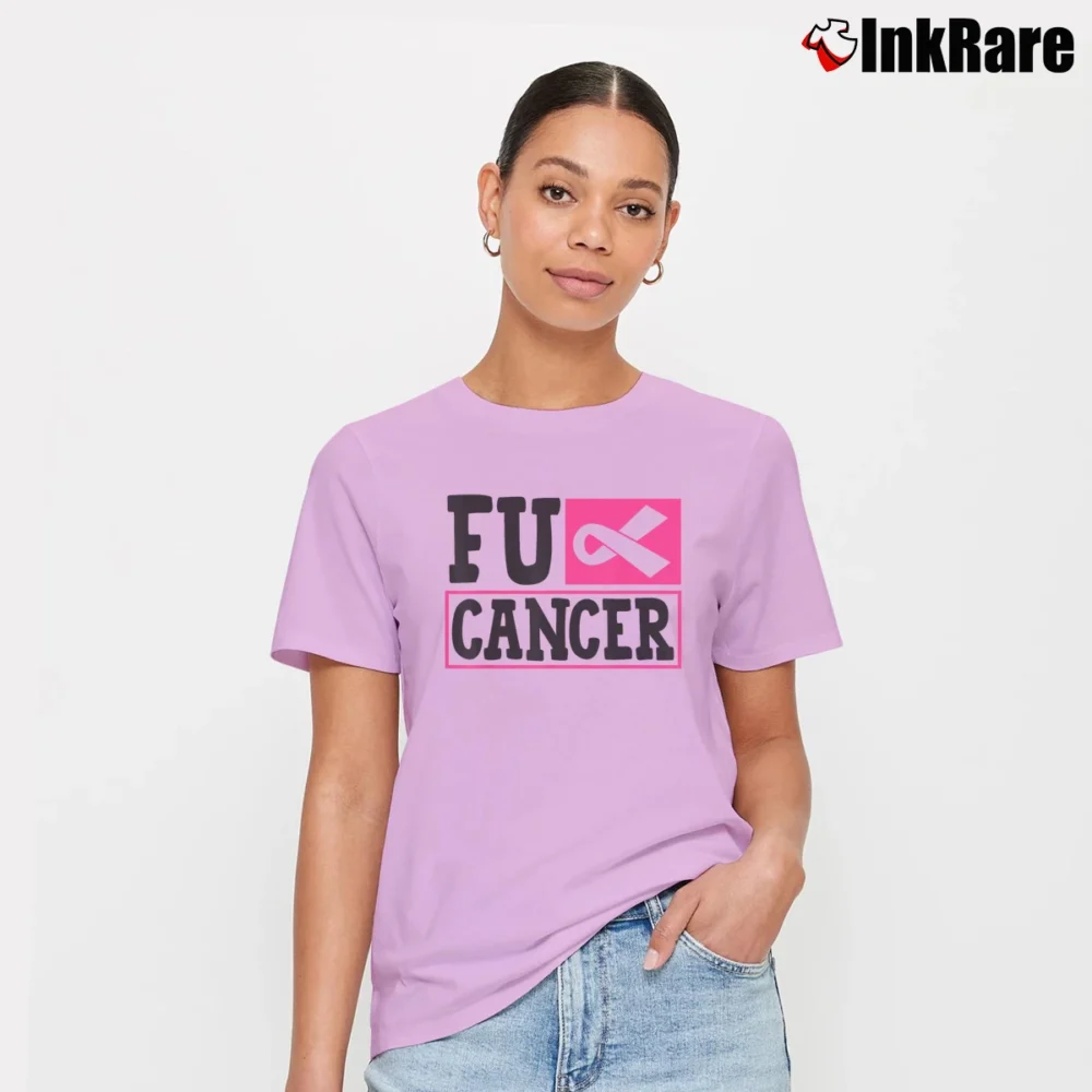 Women’s Fuck Cancer Breast Cancer Awareness Pink Ribbon T-Shirt in light pink | Soft, Flattering Fit