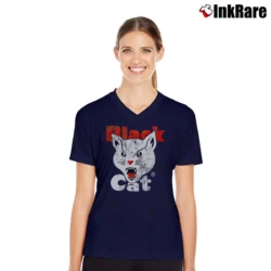 Women’s Fuel Black Cat Fireworks Graphic V-Neck Tee in navy | Chic Neckline, Soft Texture