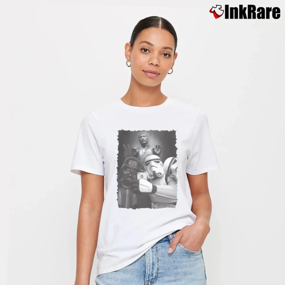 Women’s Fun Darth Vader Stormtrooper Selfie Frozen Han Solo Star Wars Signature T-Shirt in white | Soft, Flattering Fit