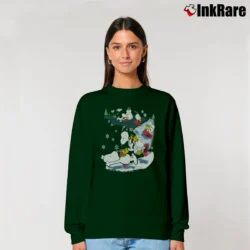 Women’s Fun Snoopy And Woodstock Skiing Peanuts Relaxed Sweatshirt in forest green | Soft, Laid-Back Vibe