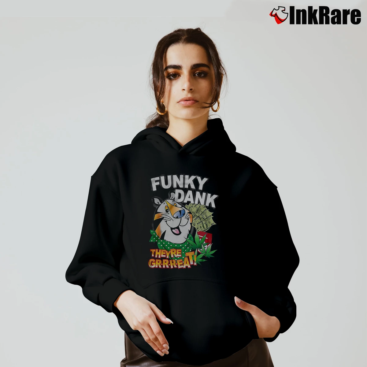 Funky Dank Tony The Tiger Women’s Cozy Hoodie in black – Urban Chic Women’s Funky Dank Tony The Tiger Cozy Hoodie in black | Warm, Structured, Stylish