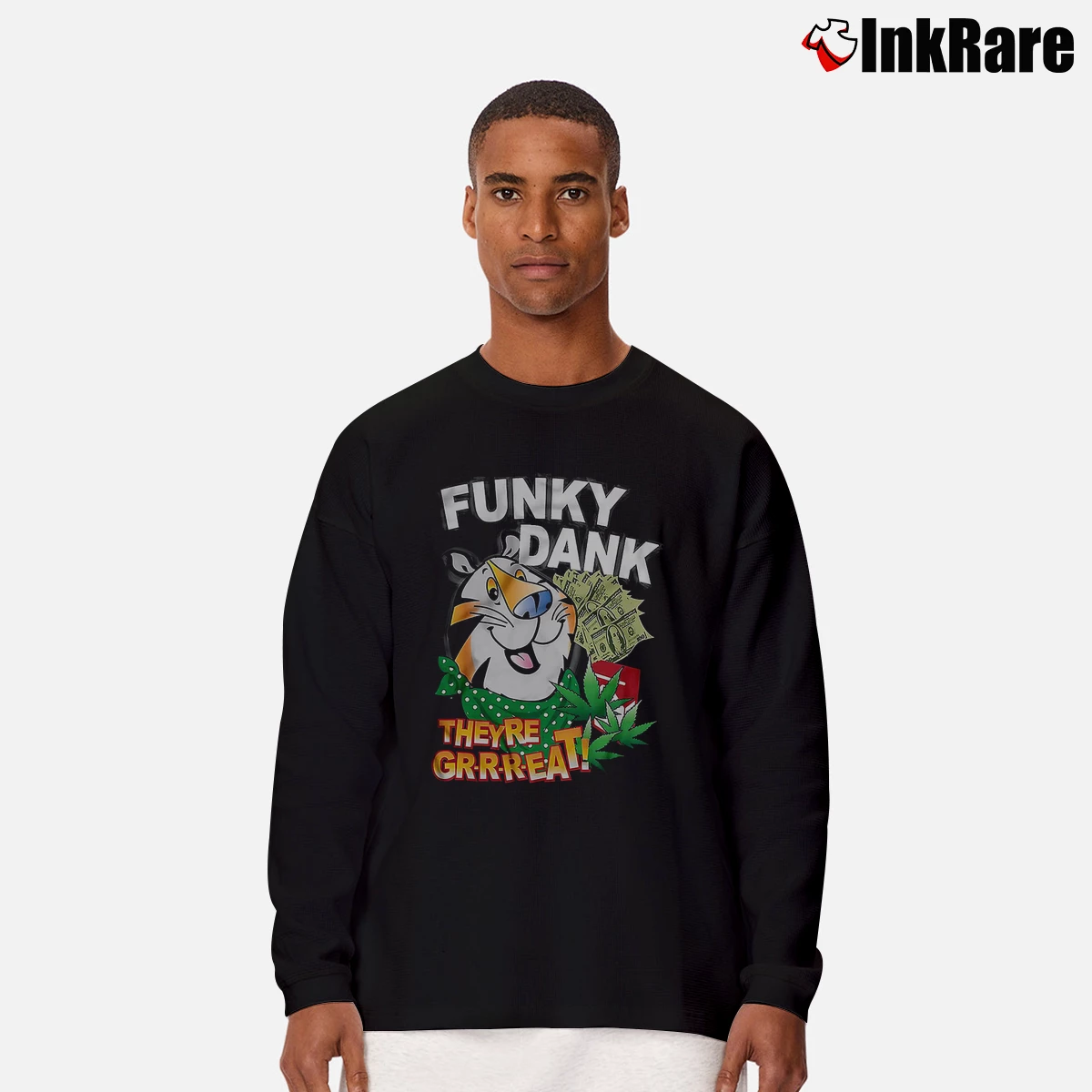 Funky Dank Tony The Tiger Men’s Long-Sleeve Tee in black – Versatile Layering Men’s Funky Dank Tony The Tiger Long-Sleeve Shirt in black | Sleek, Lightweight, Year-Round Wear