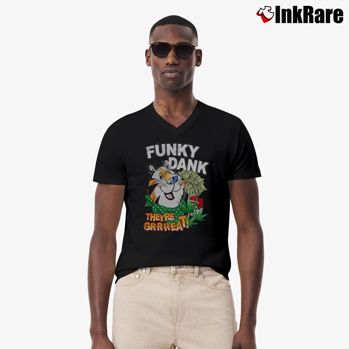 Funky Dank Tony The Tiger Men’s V-Neck Tee in black – Modern Essential Men’s Funky Dank Tony The Tiger V-Neck Tee in black | Sharp, Breathable, Everyday Staple