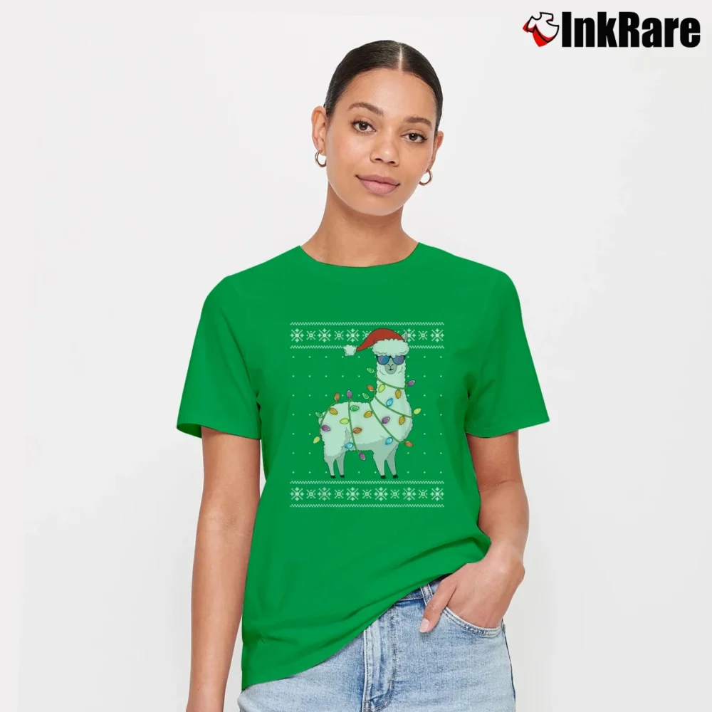 Women’s Funny Alpaca Christmas T-Shirt in irish green | Soft, Flattering Fit