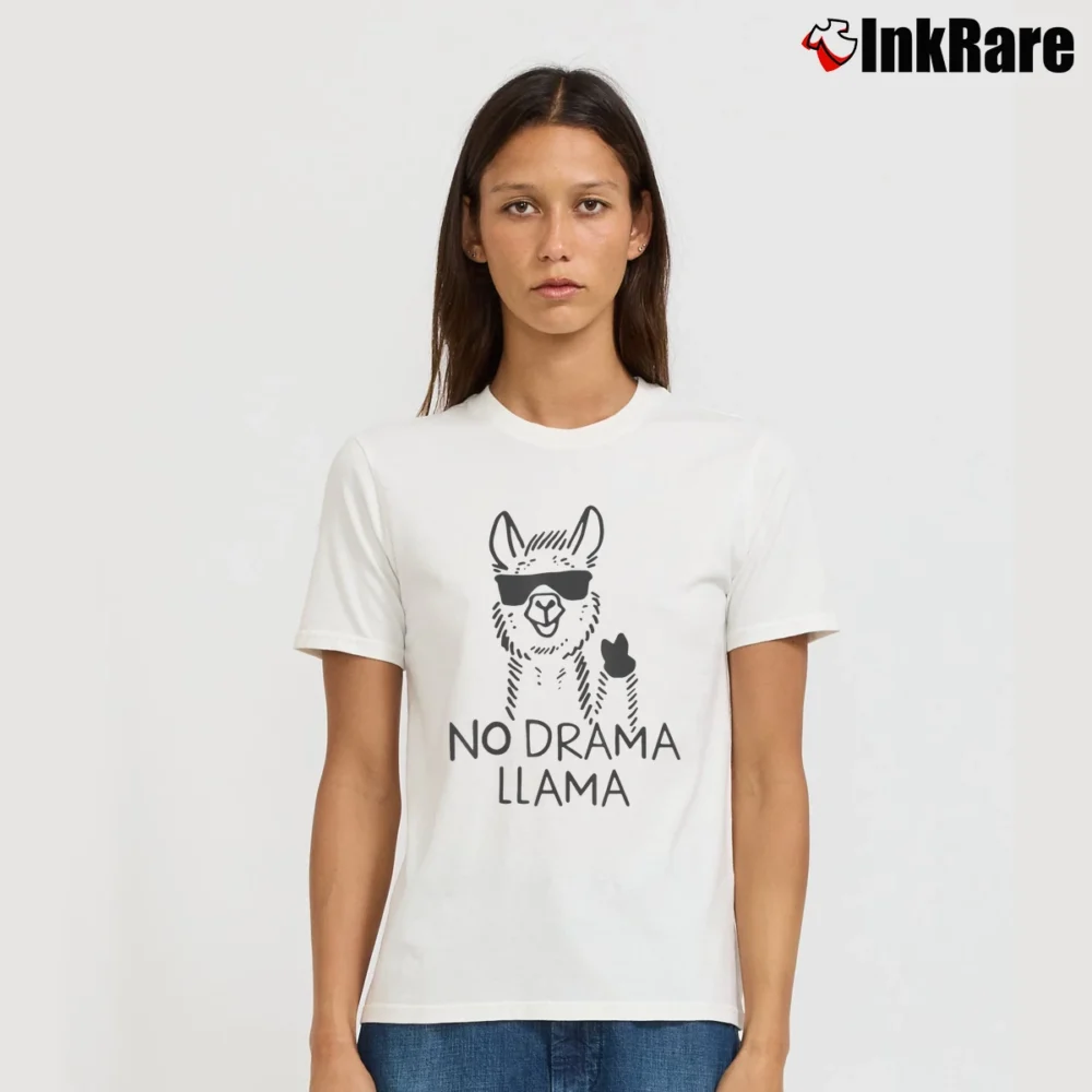 Women’s Funny Alpaca No Drama Llama T-Shirt in white | Soft, Flattering Fit