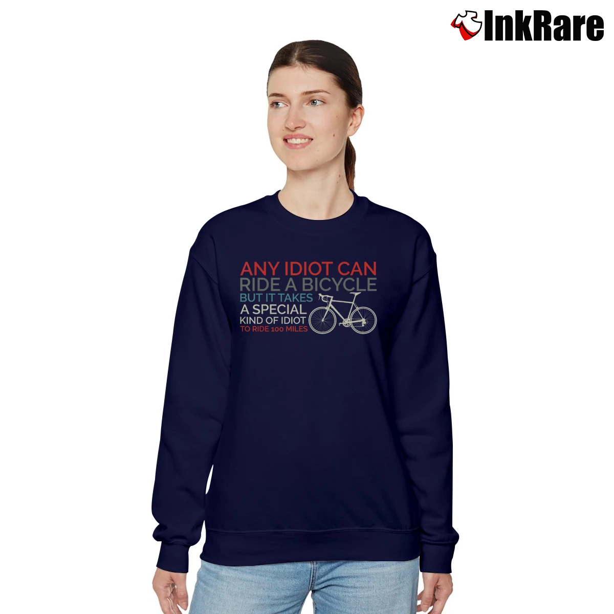 Women’s Funny Biking Any Idiot Can Ride A Bicycle Relaxed Sweatshirt in navy | Soft, Laid-Back Vibe