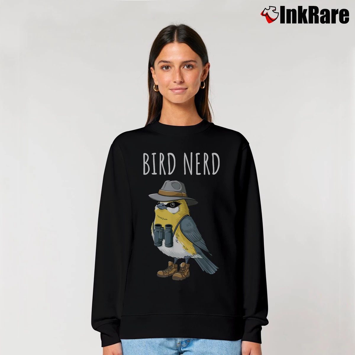Women’s Funny Bird Watching Bird Nerd Relaxed Sweatshirt in black | Soft, Laid-Back Vibe