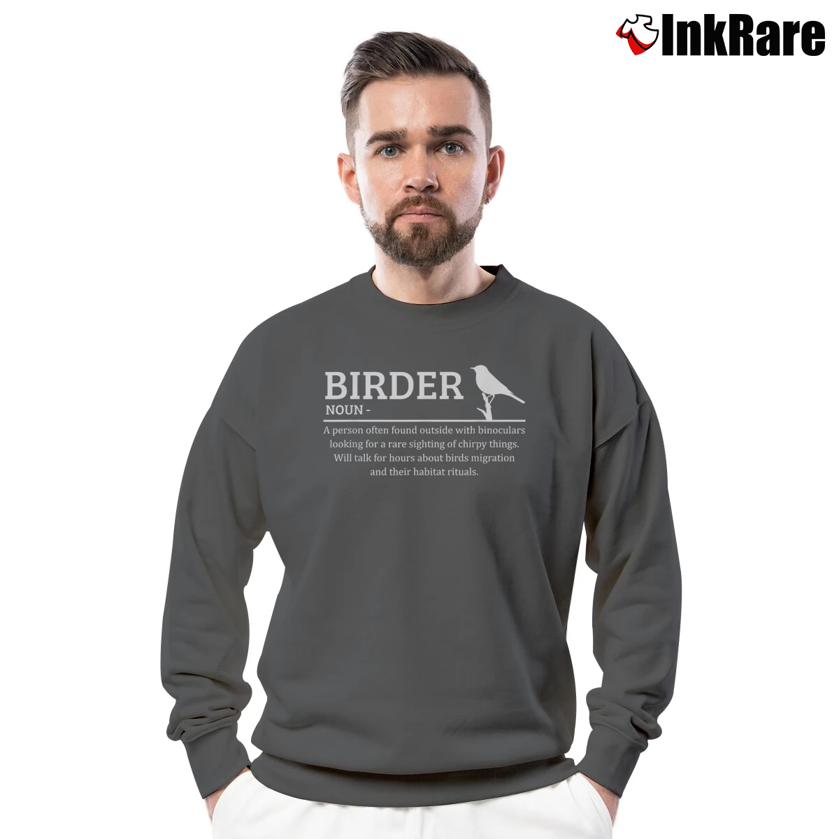 Men’s Funny Bird Watching Birder Definition Crewneck Sweatshirt in charcoal | Cozy Fabric, Clean Style
