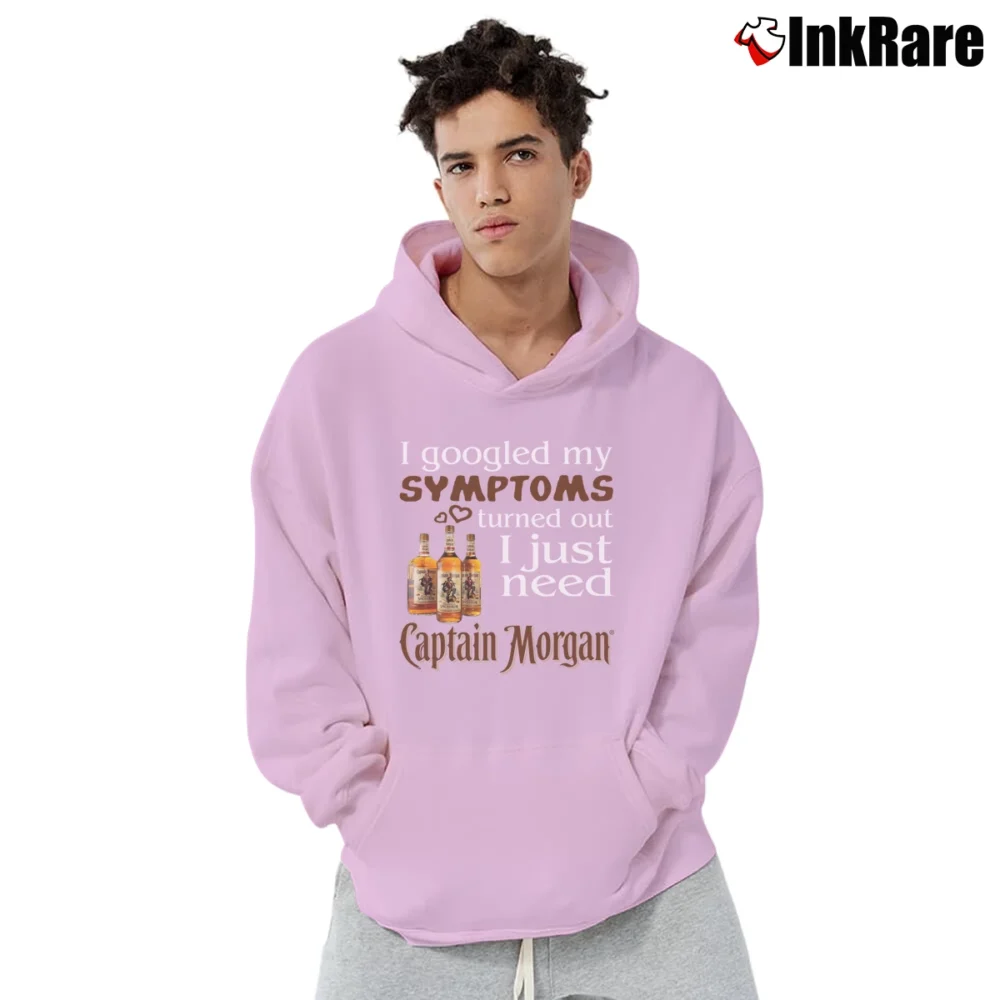 Men’s Funny Captain Morgan Rum Symptoms Pullover Hoodie in light pink | Cozy, Durable, Modern Fit