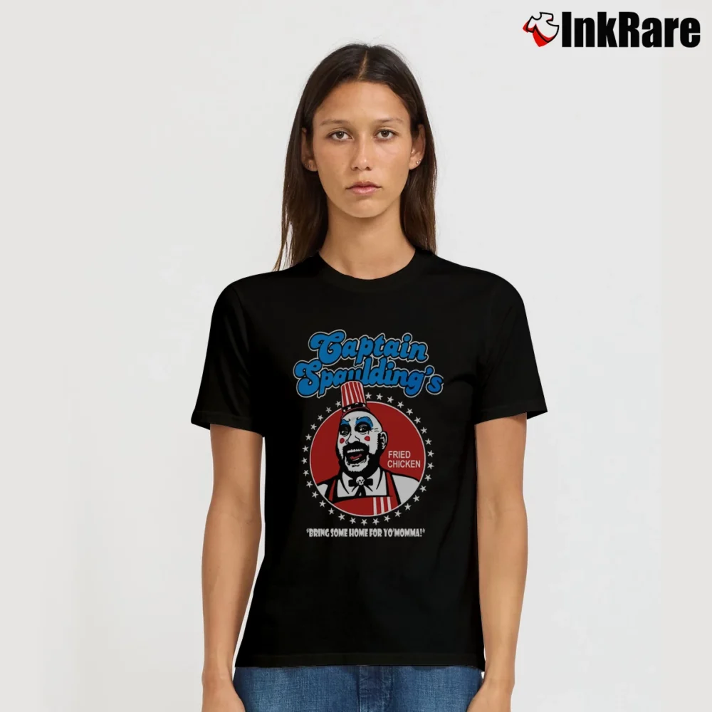 Women’s Funny Captain Spaulding Fried Chicken Satire Funny Signature T-Shirt in black | Soft, Flattering Fit