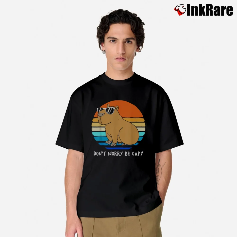 Men’s Funny Capybara Don't Worry Be Capy Classic T-Shirt in black | Soft, Breathable Everyday Wear