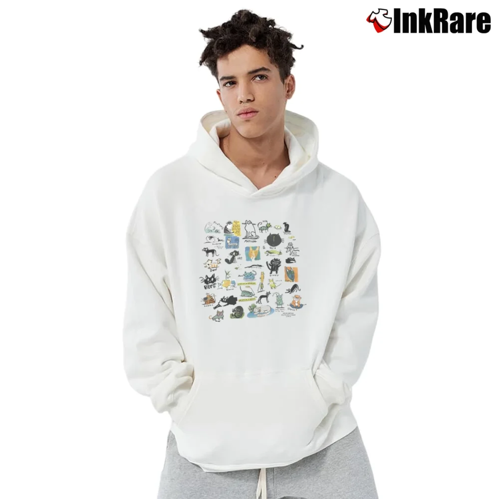 Men’s Funny Cartoon Cat Chaos Colorful Busy Cats Design Pullover Hoodie in white | Cozy, Durable, Modern Fit