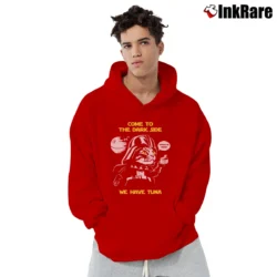 Men’s Funny Come To The Dark Side We Have Tuna Wars Cat Vader Love Pullover Hoodie in red | Cozy, Durable, Modern Fit