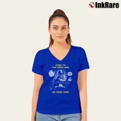 Women’s Funny Come To The Dark Side We Have Tuna Wars Cat Vader Love V-Neck Tee in royal blue | Chic Neckline, Soft Texture