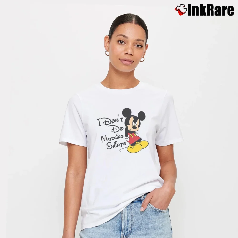 Women’s Funny Disney Couple I Don't Do Matching Mickey Minnie Signature T-Shirt in white | Soft, Flattering Fit