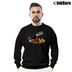 Men’s Funny Disney Mickey Mouse Trap Crewneck Sweatshirt in black | Cozy Fabric, Clean Style
