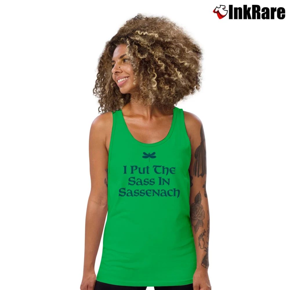 Women’s Funny Dragonfly Sass Sassenach Ladies Tank Top in irish green | Lightweight, Movement-Friendly