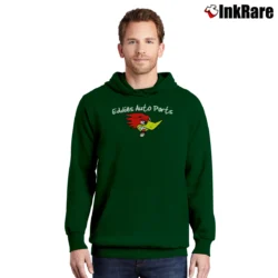 Men’s Funny Eddies Auto Parts Humor Pullover Hoodie in forest green | Cozy, Durable, Modern Fit
