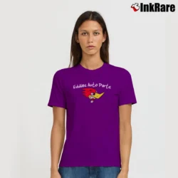 Women’s Funny Eddies Auto Parts Humor Signature T-Shirt in purple | Soft, Flattering Fit