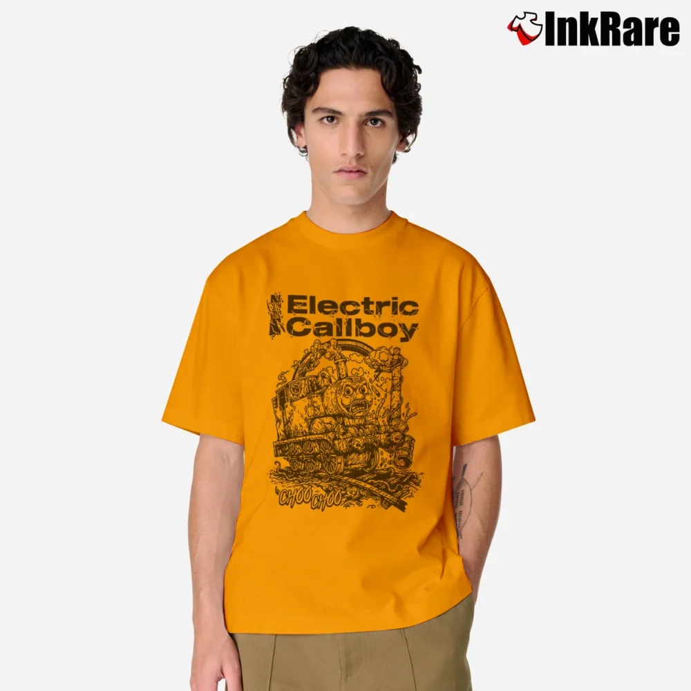 Men’s Funny electric callboy tekkno train choo choo for fans Classic T-Shirt in orange | Soft, Breathable Everyday Wear