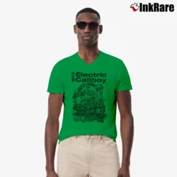 Men’s Funny electric callboy tekkno train choo choo for fans V-Neck Tee in irish green | Sharp, Breathable, Everyday Staple