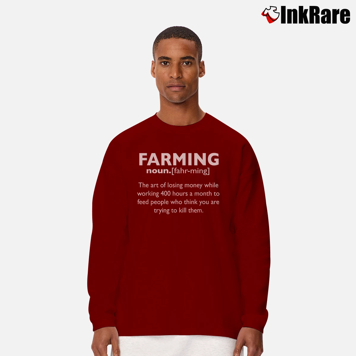 Men’s Funny Farmer Farming Definition Long-Sleeve Shirt in maroon | Sleek, Lightweight, Year-Round Wear