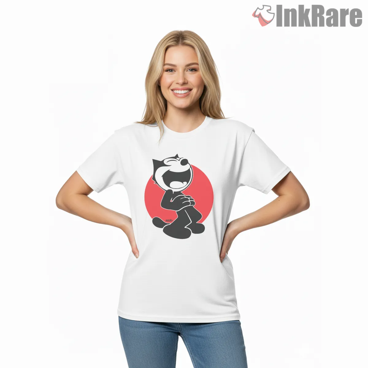 Funny Felix The Cat Red Circle Shirt on white short sleeve shirt for women graphic tee