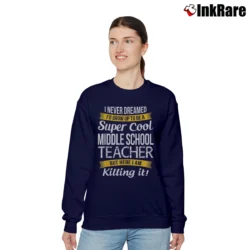 Women’s Funny Gift Middle School Teacher for Educators Relaxed Sweatshirt in navy | Soft, Laid-Back Vibe