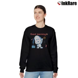 Women’s Funny Good Morning Snoopy Baby Relaxed Sweatshirt in black | Soft, Laid-Back Vibe