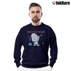 Men’s Funny Good Morning Snoopy Baby Crewneck Sweatshirt in navy | Cozy Fabric, Clean Style