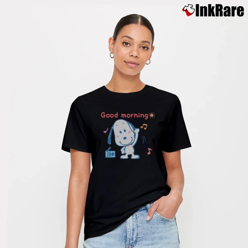 Women’s Funny Good Morning Snoopy Baby Signature T-Shirt in black | Soft, Flattering Fit