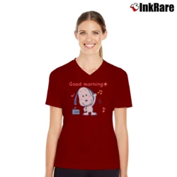 Women’s Funny Good Morning Snoopy Baby V-Neck Tee in maroon | Chic Neckline, Soft Texture