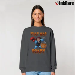 Women’s Funny Halloween Superman Scary Costume Relaxed Sweatshirt in charcoal | Soft, Laid-Back Vibe