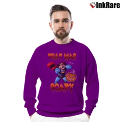 Men’s Funny Halloween Superman Scary Costume Crewneck Sweatshirt in purple | Cozy Fabric, Clean Style