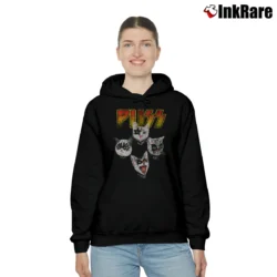 Women’s Funny Kiss Puss Cat Rock Cozy Hoodie in black | Warm, Structured, Stylish