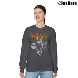 Women’s Funny Kiss Puss Cat Rock Relaxed Sweatshirt in charcoal | Soft, Laid-Back Vibe