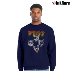 Men’s Funny Kiss Puss Cat Rock Crewneck Sweatshirt in navy | Cozy Fabric, Clean Style