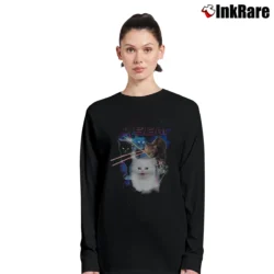 Women’s Funny Kitten Shooting Laser Long-Sleeve Top in black | Sleek, Versatile, All-Season