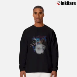 Men’s Funny Kitten Shooting Laser Long-Sleeve Shirt in black | Sleek, Lightweight, Year-Round Wear