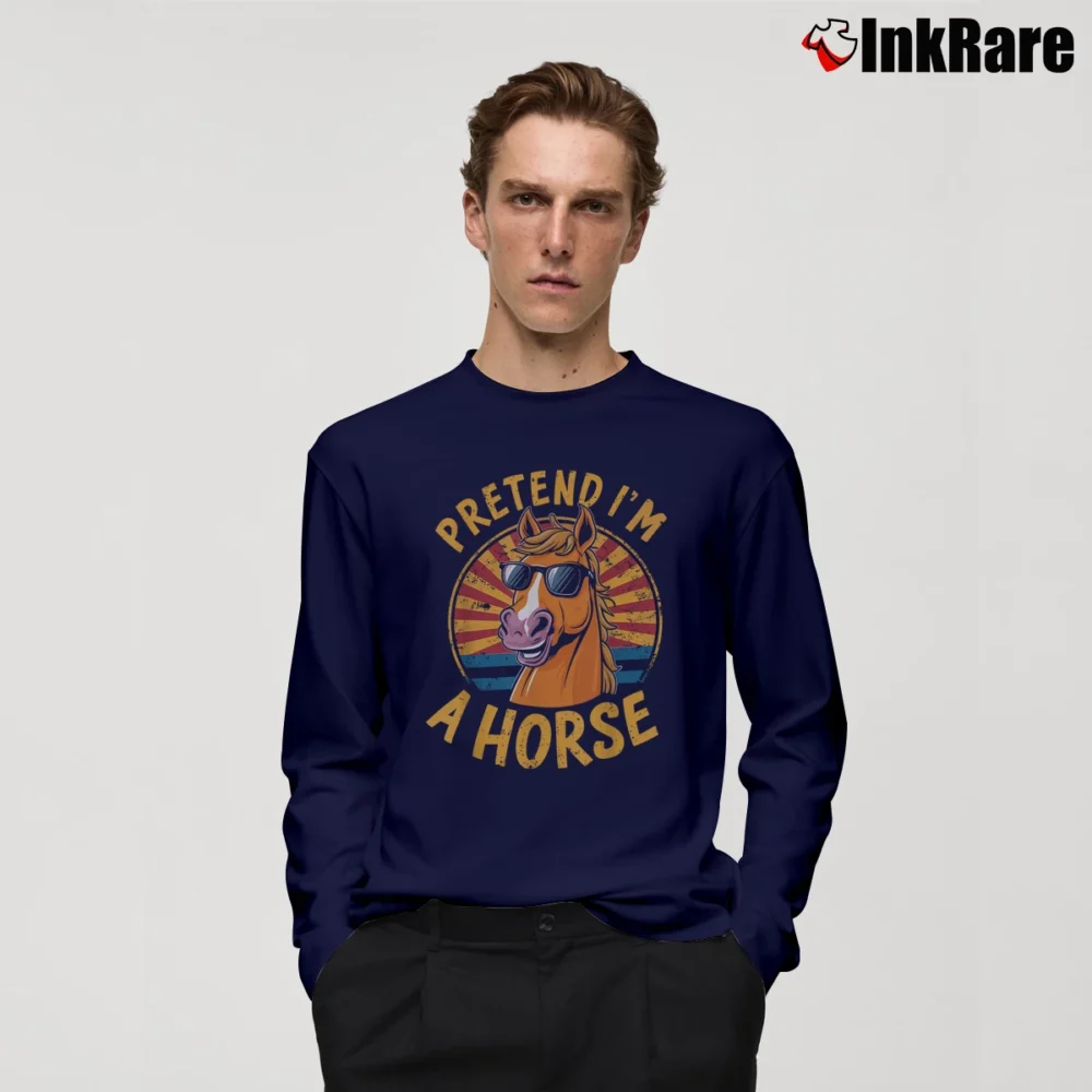 Men’s Funny Lazy Halloween Pretend I'm a Horse Costume Long-Sleeve Shirt in navy | Sleek, Lightweight, Year-Round Wear