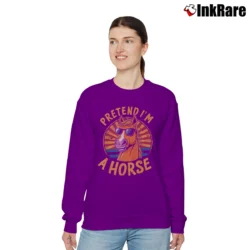 Women’s Funny Lazy Halloween Pretend I'm a Horse Costume Relaxed Sweatshirt in purple | Soft, Laid-Back Vibe