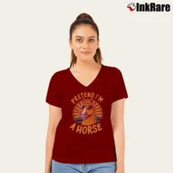 Women’s Funny Lazy Halloween Pretend I'm a Horse Costume V-Neck Tee in maroon | Chic Neckline, Soft Texture