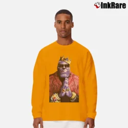 Men’s Funny Marvel Avengers Biggie Thanos Villain Parody Long-Sleeve Shirt in orange | Sleek, Lightweight, Year-Round Wear