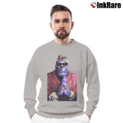 Men’s Funny Marvel Avengers Biggie Thanos Villain Parody Crewneck Sweatshirt in sport grey | Cozy Fabric, Clean Style