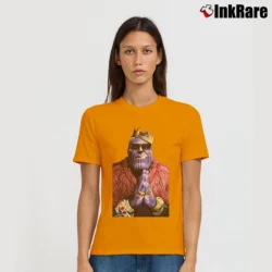 Women’s Funny Marvel Avengers Biggie Thanos Villain Parody Signature T-Shirt in orange | Soft, Flattering Fit