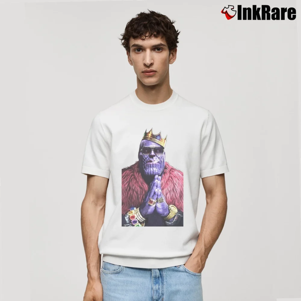 Men’s Funny Marvel Avengers Biggie Thanos Villain Parody Classic T-Shirt in white | Soft, Breathable Everyday Wear